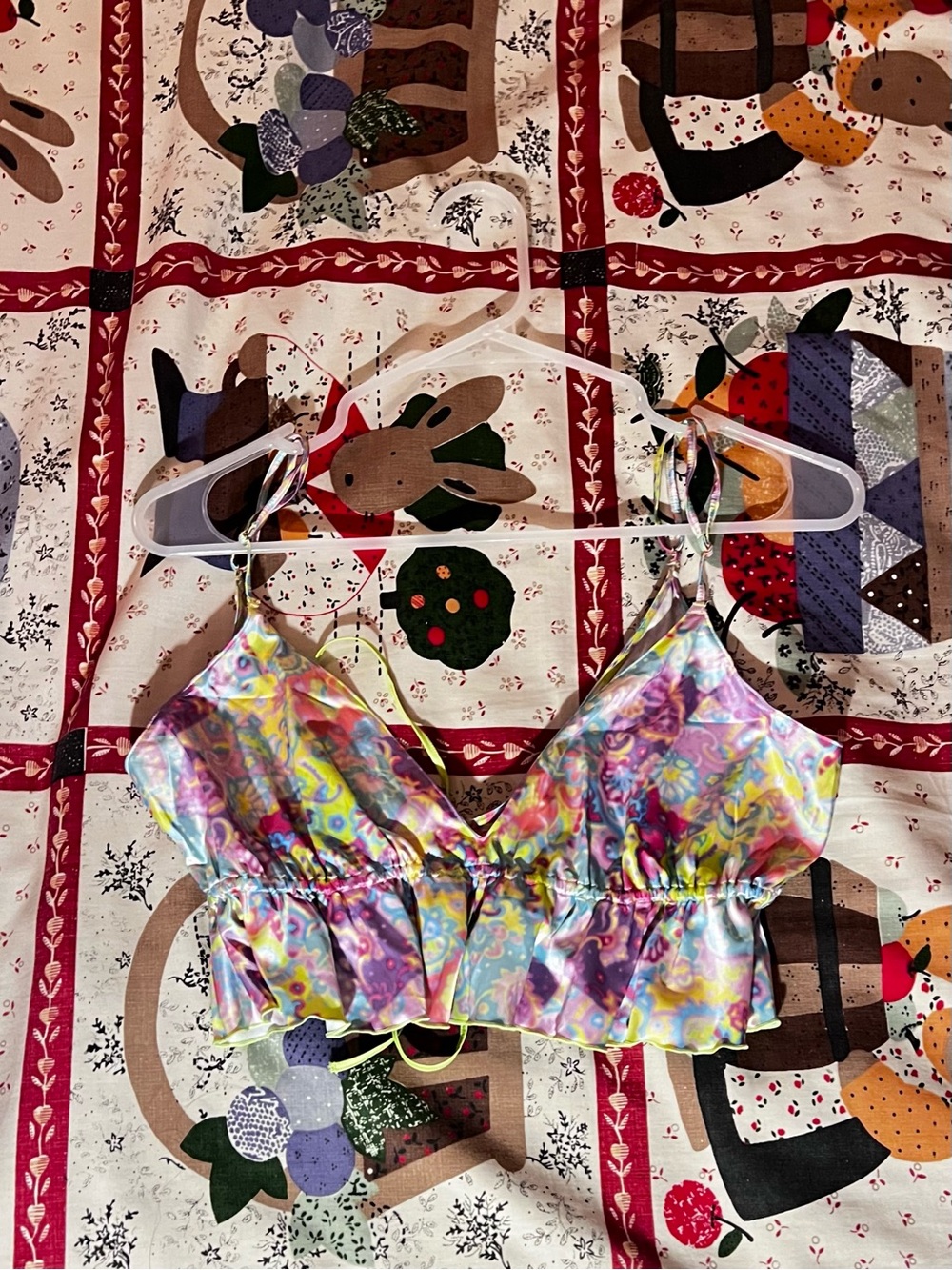 Multicolor Satin Floral Ruffle Camisole, size M